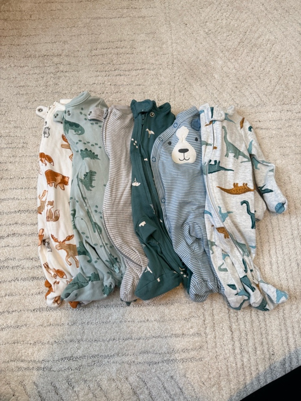 Carters sleepers in Green and Gray - Soft Animal Prints